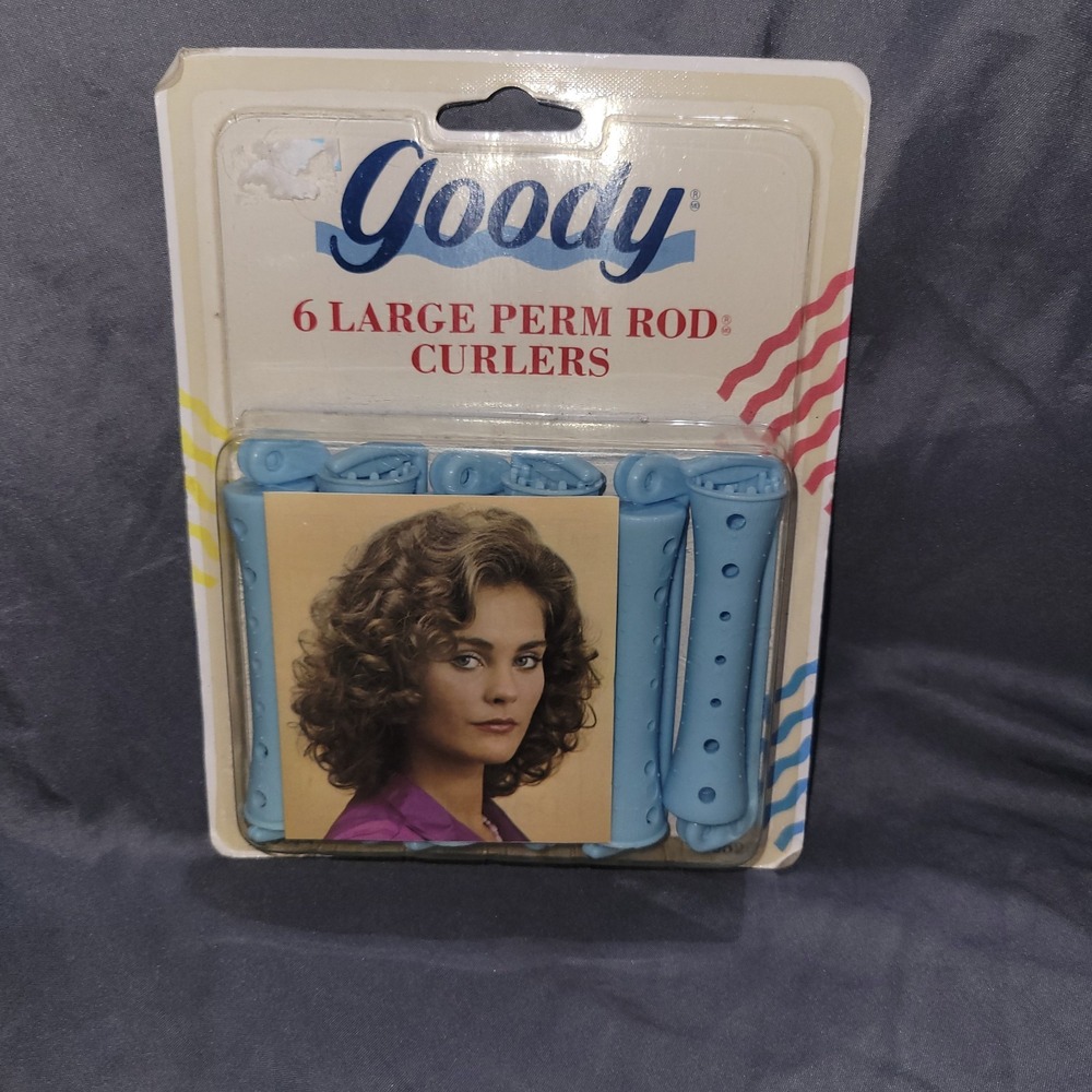 Vintage 90's Goody 6 Large Perm Rod Curlers Blue NOS #430/4 Snap Lock Clasp